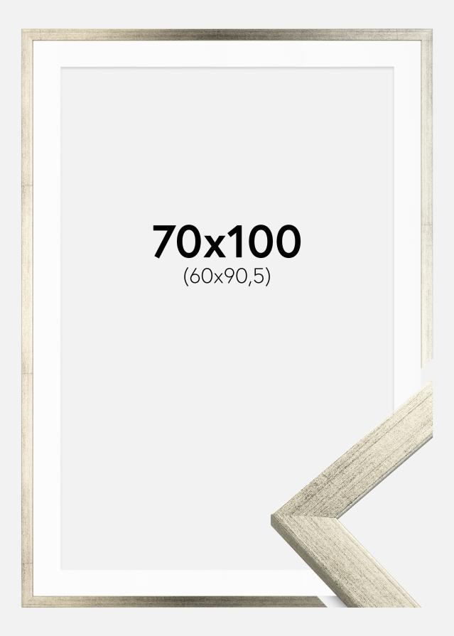 Moldura Stilren Prateado 70x100 cm - Passe-partout Branco 61x91,5 cm