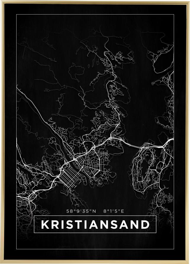 Mapa - Kristiansand - Cartaz Preto