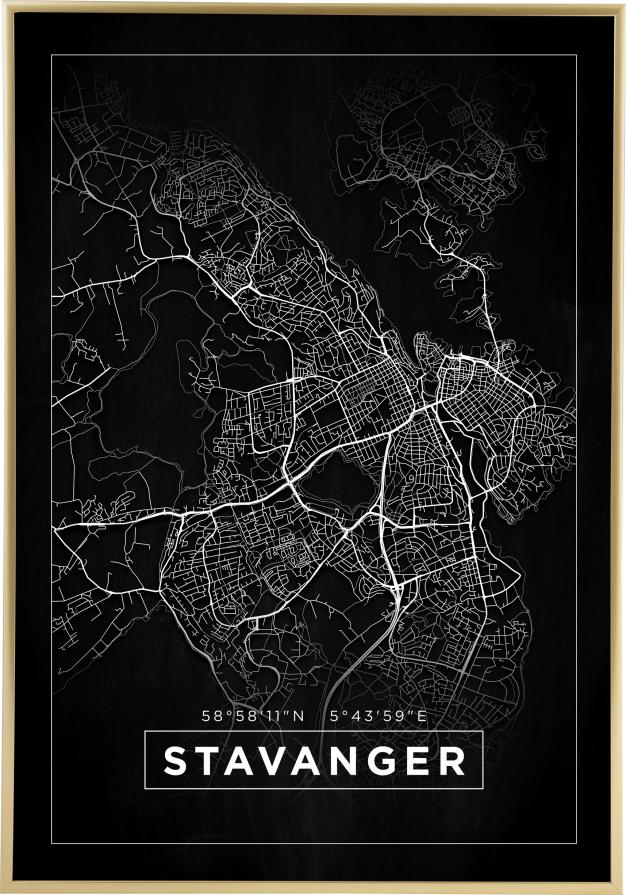 Mapa - Stavanger - Cartaz Preto