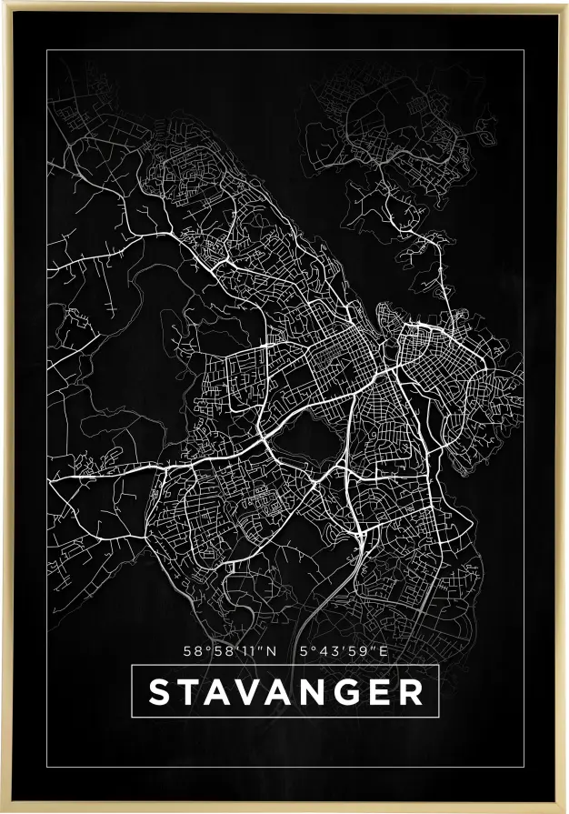 Mapa - Stavanger - Cartaz Preto