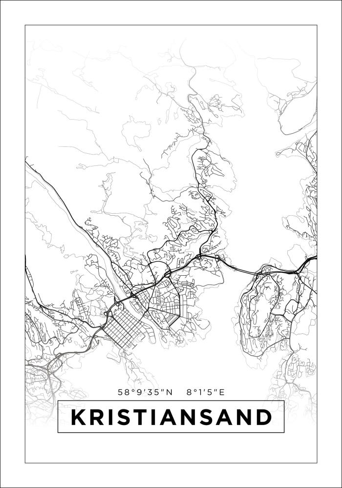 Mapa - Kristiansand - Cartaz Branco