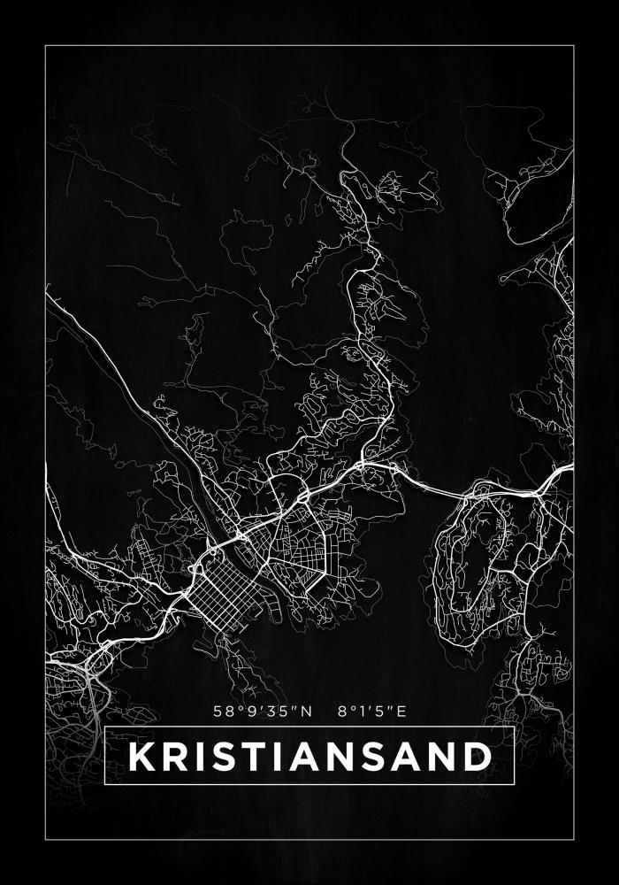 Mapa - Kristiansand - Cartaz Preto