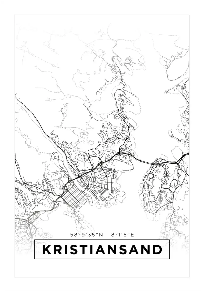 Mapa - Kristiansand - Cartaz Branco