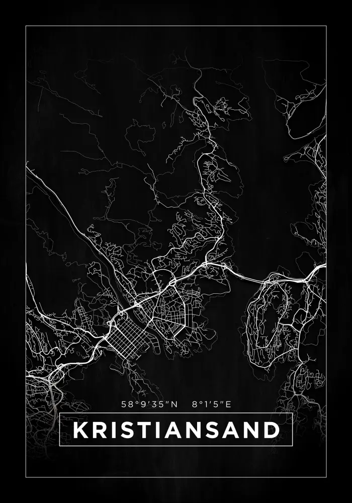 Mapa - Kristiansand - Cartaz Preto