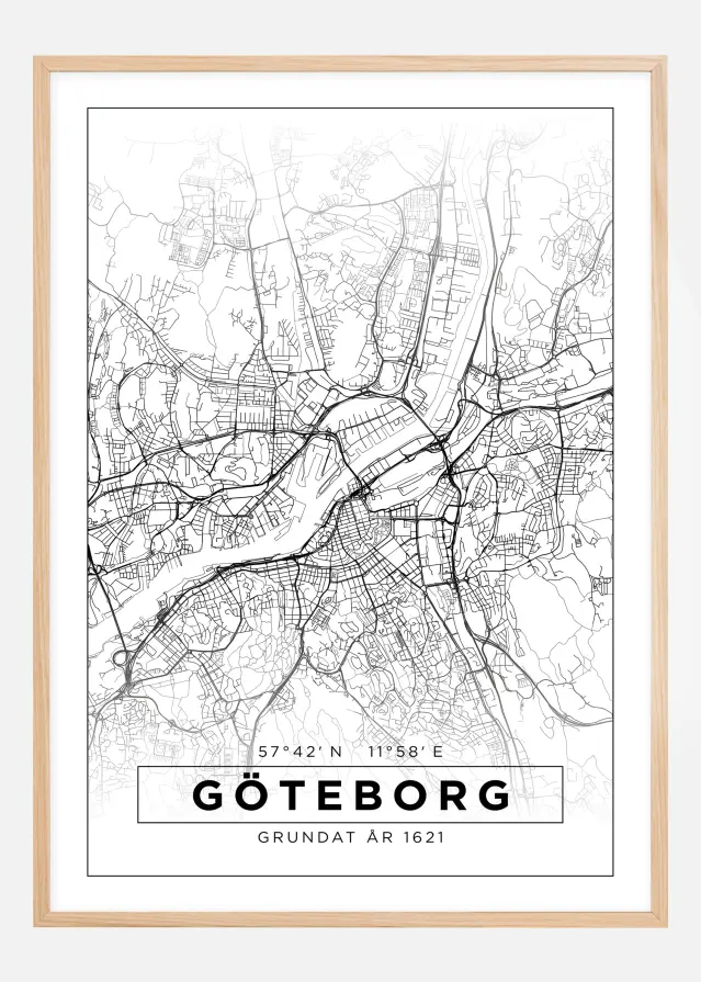 Mapa - Göteborg - Branco Póster