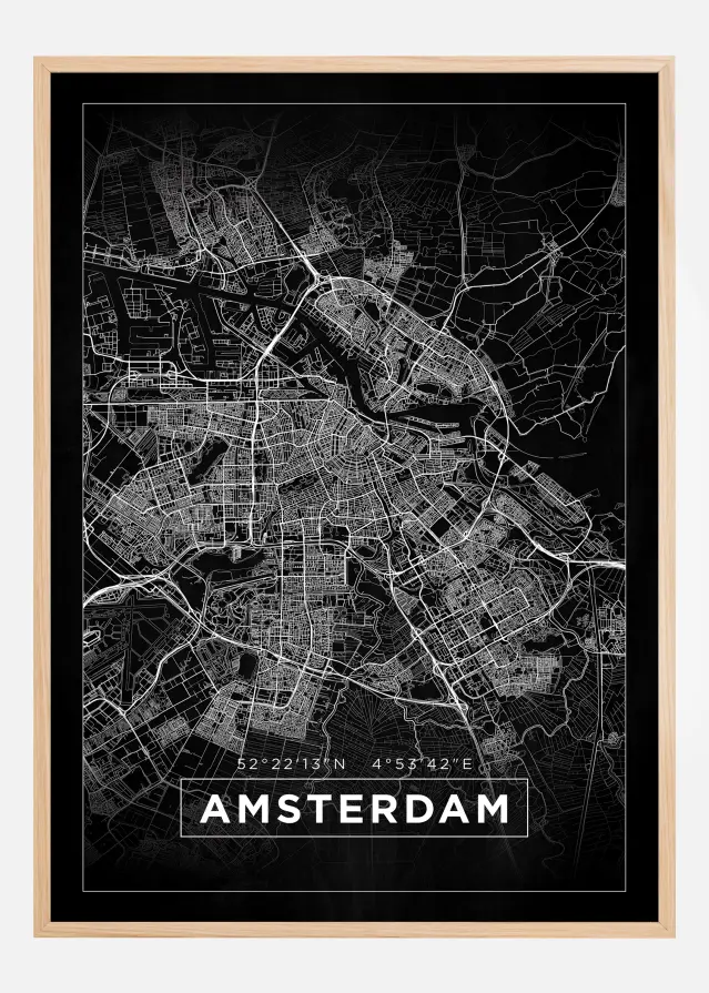 Mapa - Amsterdam - Preto Póster