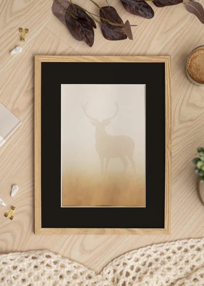 Moldura Trendy Carvalho 30x40 cm - Passe-partout Preto 21x29,7 cm (A4)