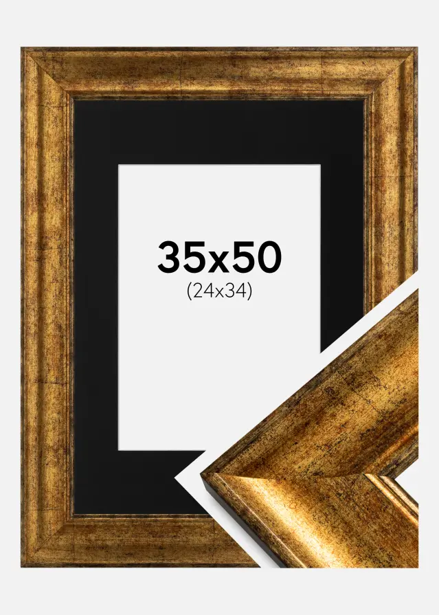 Moldura Saltsjöbaden Dourado 35x50 cm - Passe-partout Preto 25x35 cm