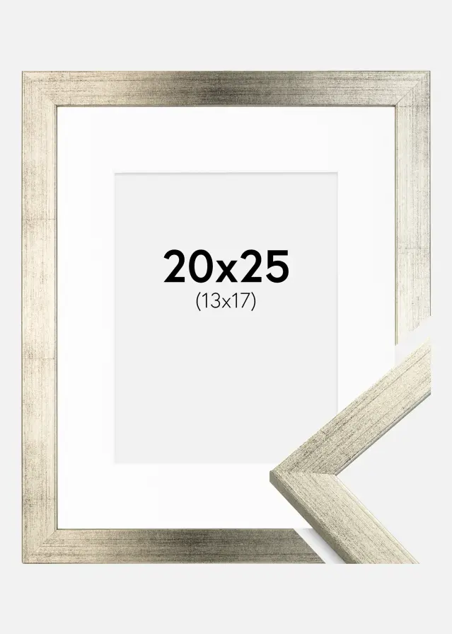 Moldura Stilren Prateado 20x25 cm - Passe-partout Branco 14x18 cm