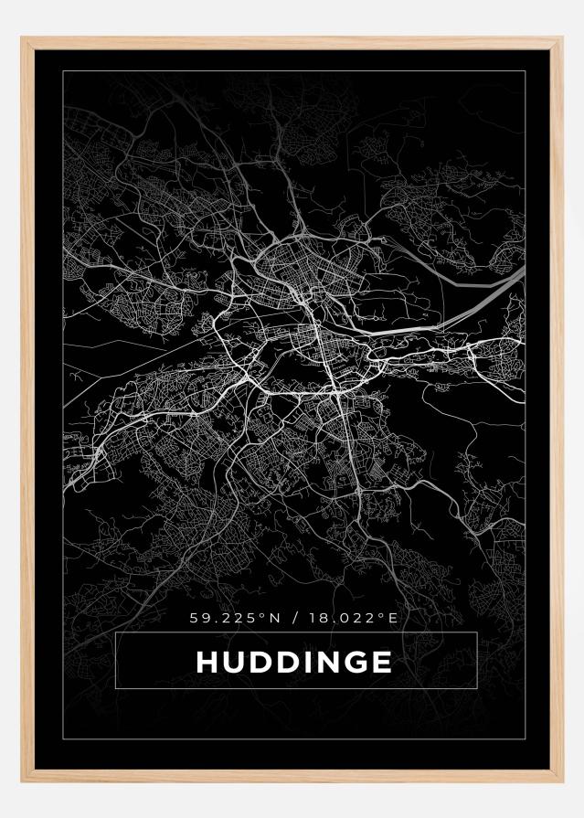 Mapa - Huddinge - Cartaz Preto