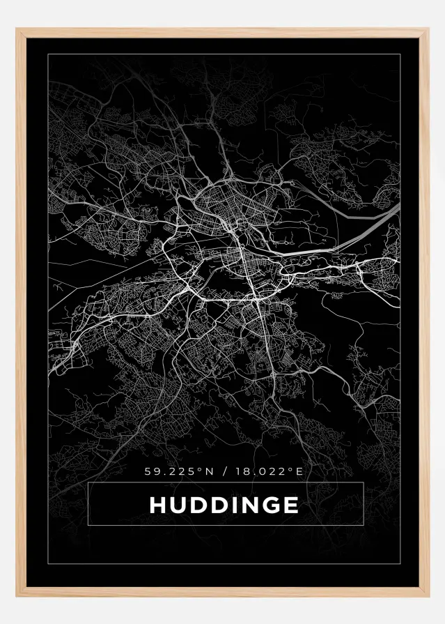 Mapa - Huddinge - Cartaz Preto