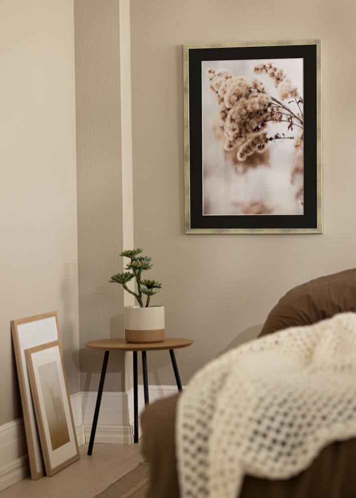 Moldura Stilren Prateado 50x60 cm - Passe-partout Preto 35x45 cm