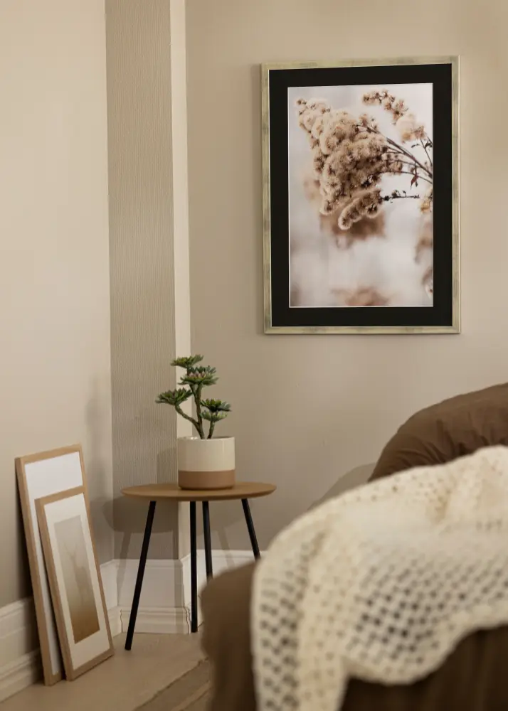 Moldura Stilren Prateado 40x60 cm - Passe-partout Preto 32,9x48,3 cm (A3+)
