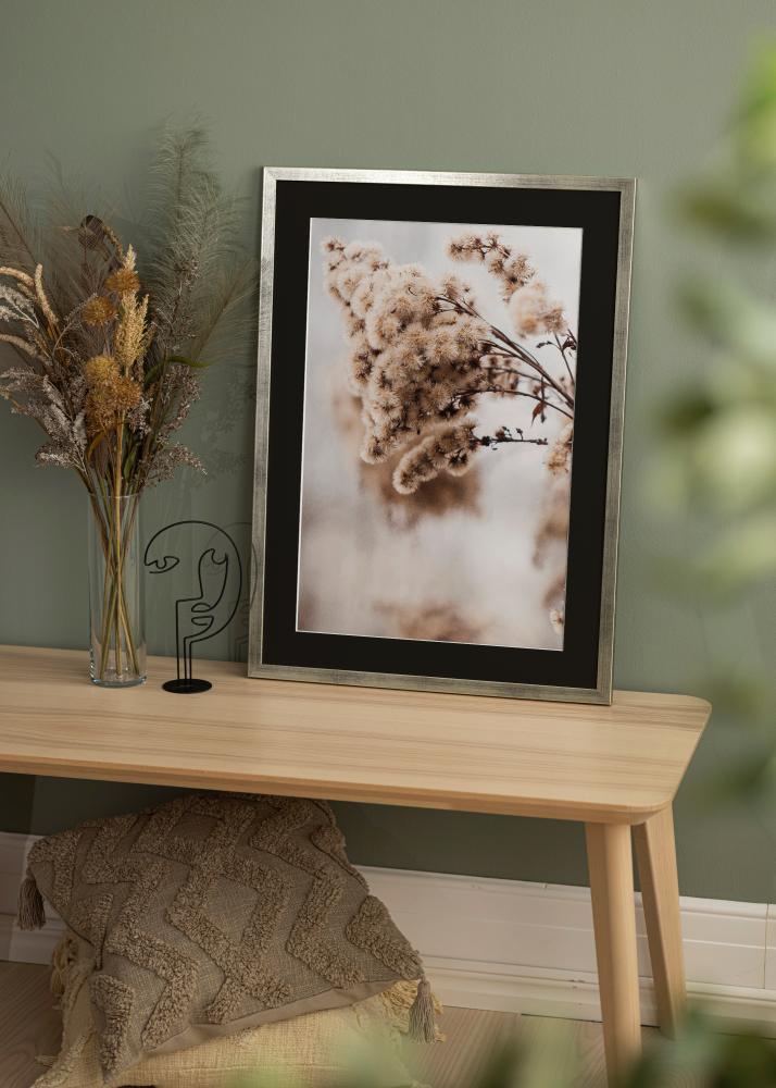 Moldura Stilren Prateado 50x60 cm - Passe-partout Preto 35x45 cm