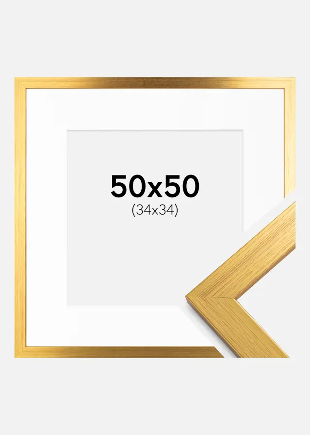 Moldura Gold Wood 50x50 cm - Passe-partout Branco 35x35 cm
