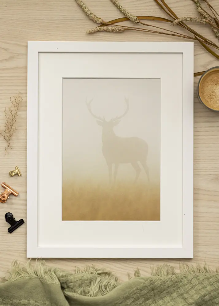Moldura White Wood 50x70 cm - Passe-partout Branco 33x56 cm
