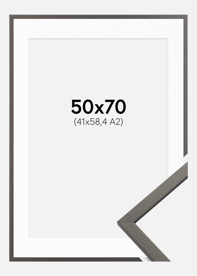 Moldura Edsbyn Grafite 50x70 cm - Passe-partout Branco 42x59,4 cm (A2)