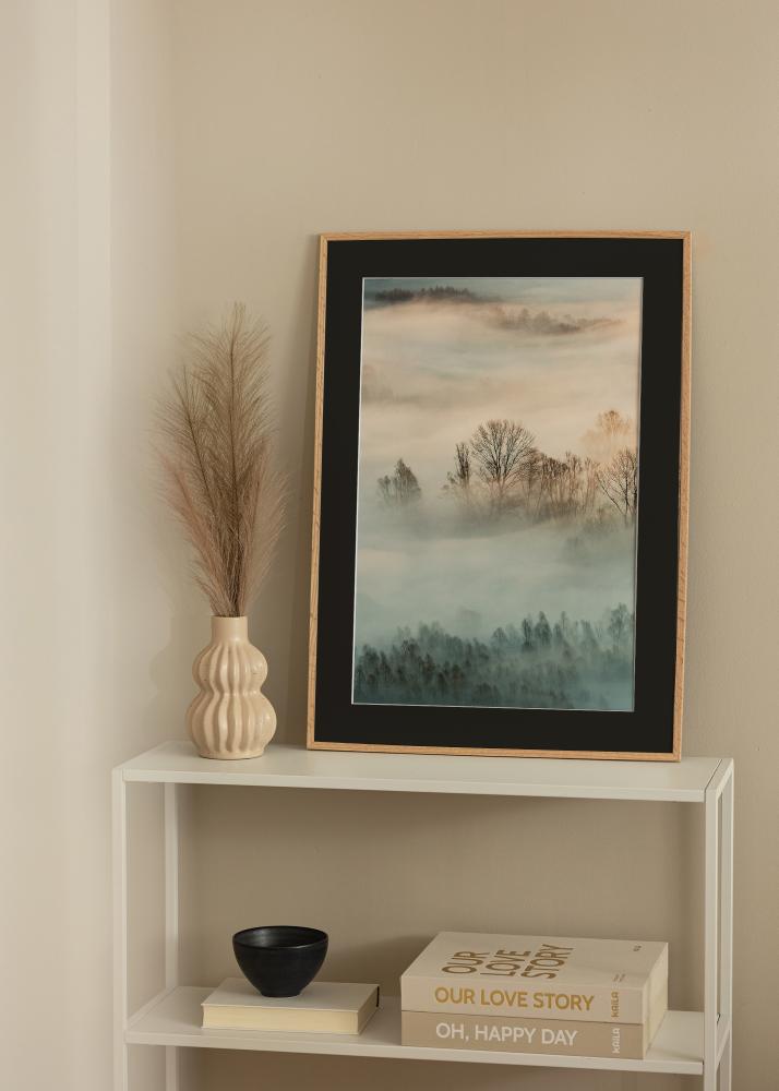 Moldura Carvalho Fino 20x30 cm - Passe-partout Preto 15x21 cm (A5)