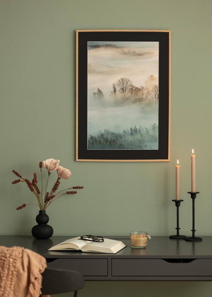 Moldura Carvalho Fino 20x30 cm - Passe-partout Preto 15x21 cm (A5)