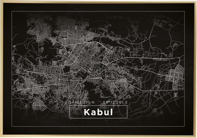 Mapa - Kabul - Preto Póster