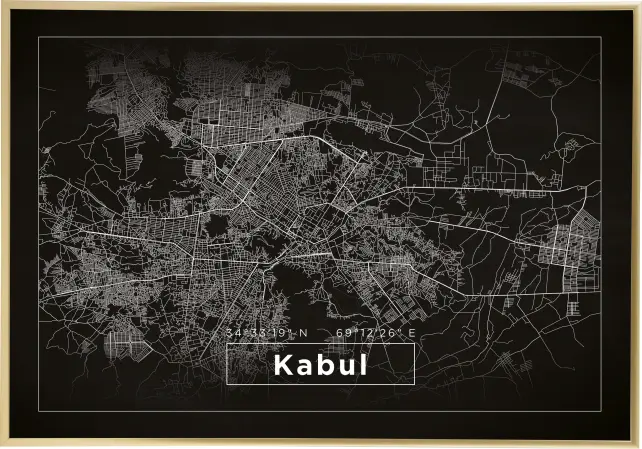 Mapa - Kabul - Preto Póster