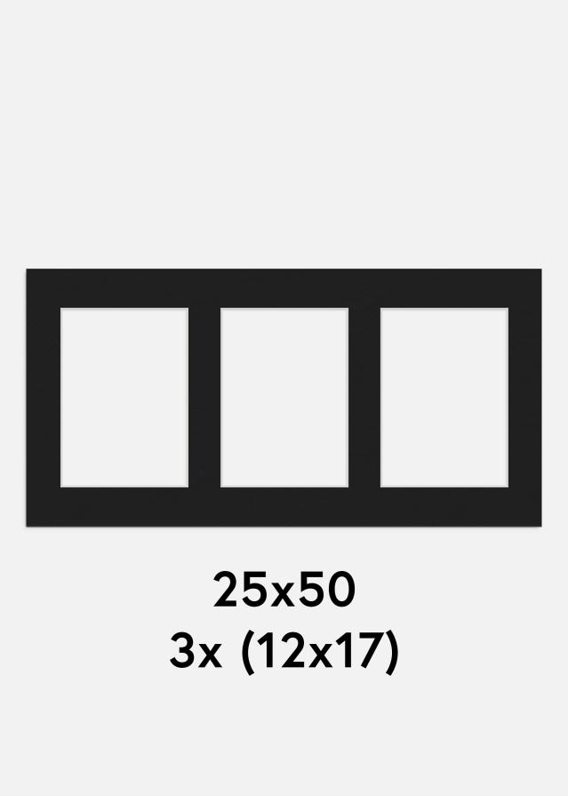 Passe-partout Preto 25x50 cm - Passe-partout para conjunto de 3 fotos (12x17 cm)