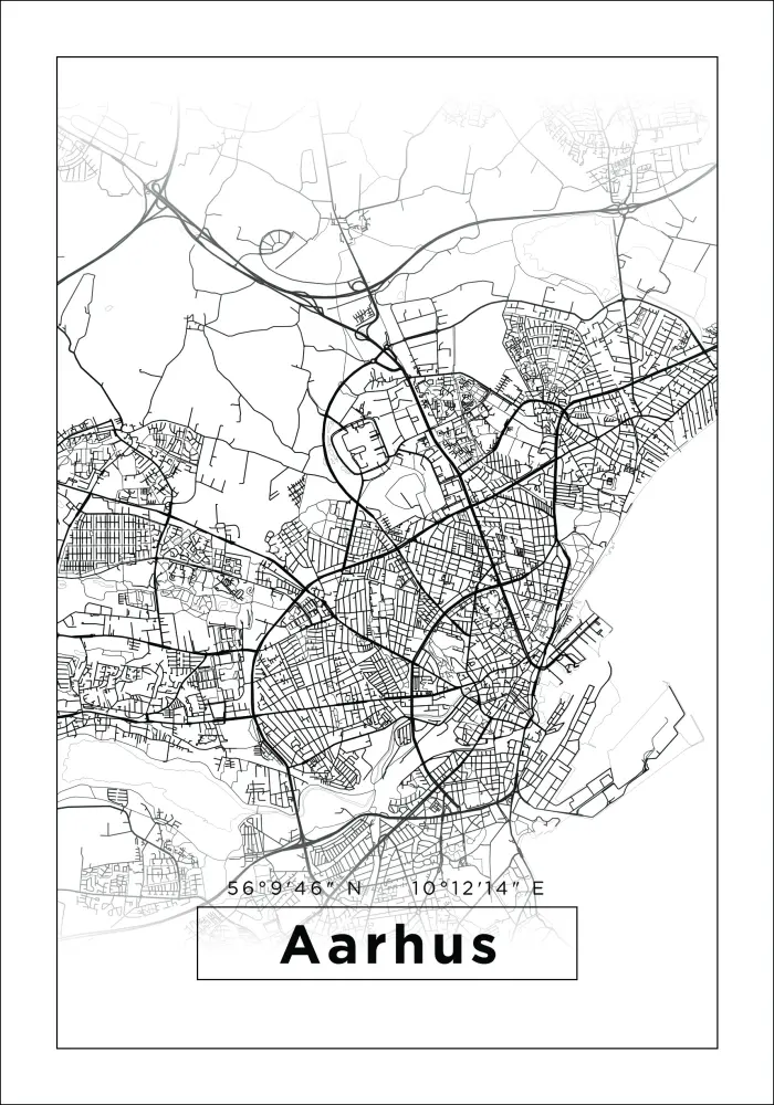 Mapa - Aarhus - Cartaz Branco