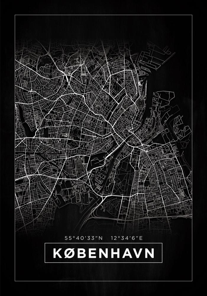 Mapa - København - Preto Póster