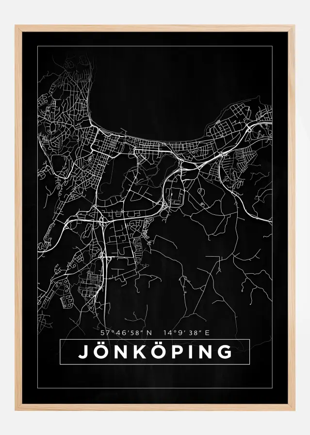 Mapa - Jönköping - Cartaz Preto
