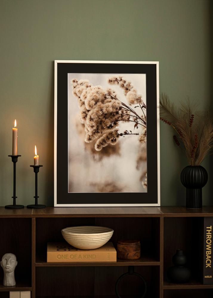 Moldura E-Line Branco 30x40 cm - Passe-partout Preto 20x28 cm