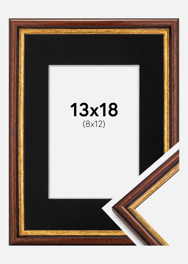 Moldura Horndal Castanho 13x18 cm - Passe-partout Preto 9x13 cm
