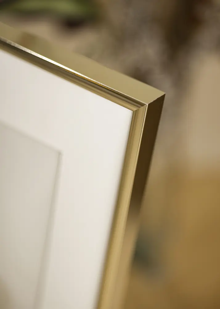 Moldura Alumínio Brilhante Dourado 50x50 cm - Passe-partout Branco 40x40 cm