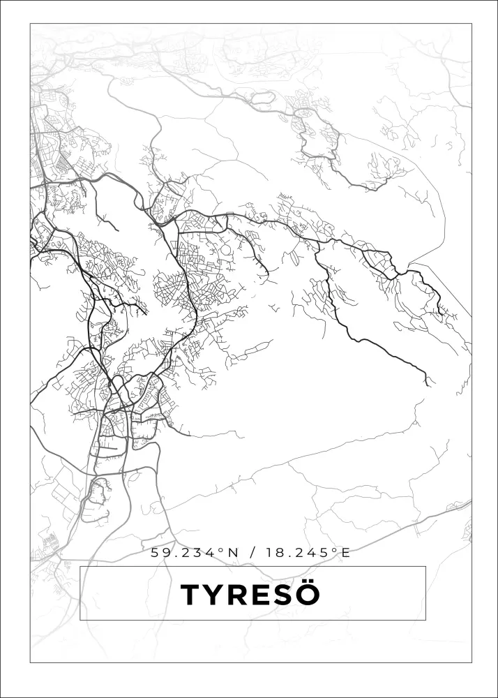 Mapa - Tyresö - Cartaz Branco
