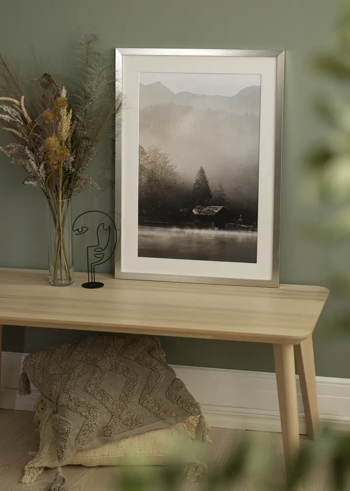 Moldura Silver Wood 50x70 cm - Passe-partout Branco 33x56 cm