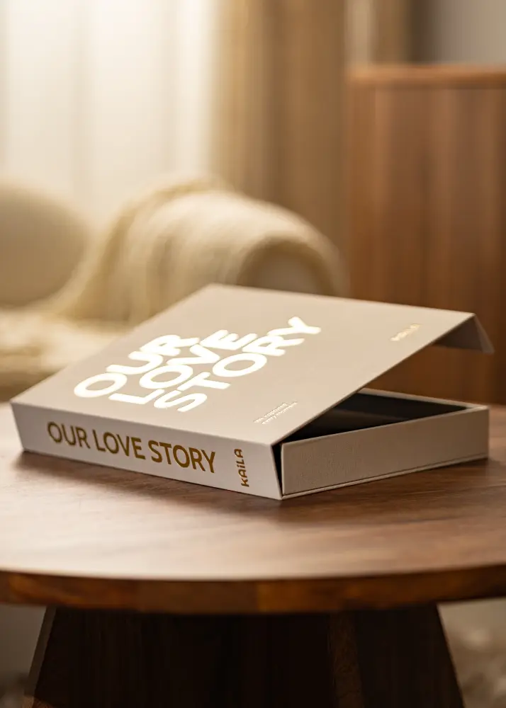 KAILA OUR LOVE story Creme - Coffee Table Photo Álbum (60 Preto Páginas)
