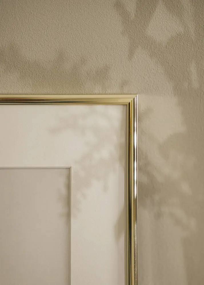 Moldura Alumínio Brilhante Dourado 50x50 cm - Passe-partout Branco 40x40 cm