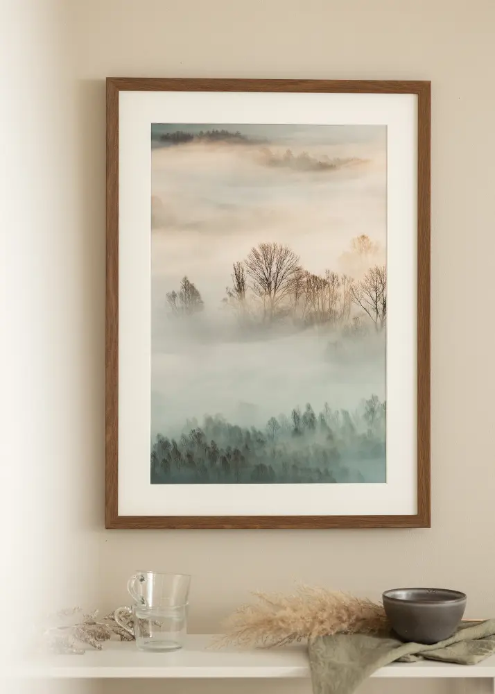 Moldura Fiorito Carvalho-escuro 42x59,4 cm (A2) - Passe-partout Branco 25x38 cm