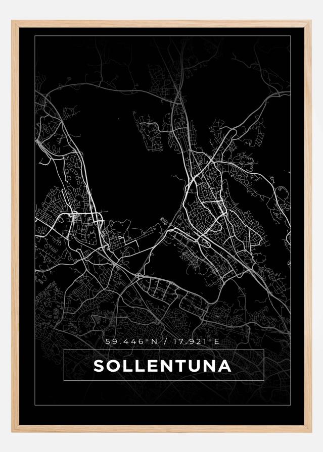 Mapa - Sollentuna - Cartaz Preto