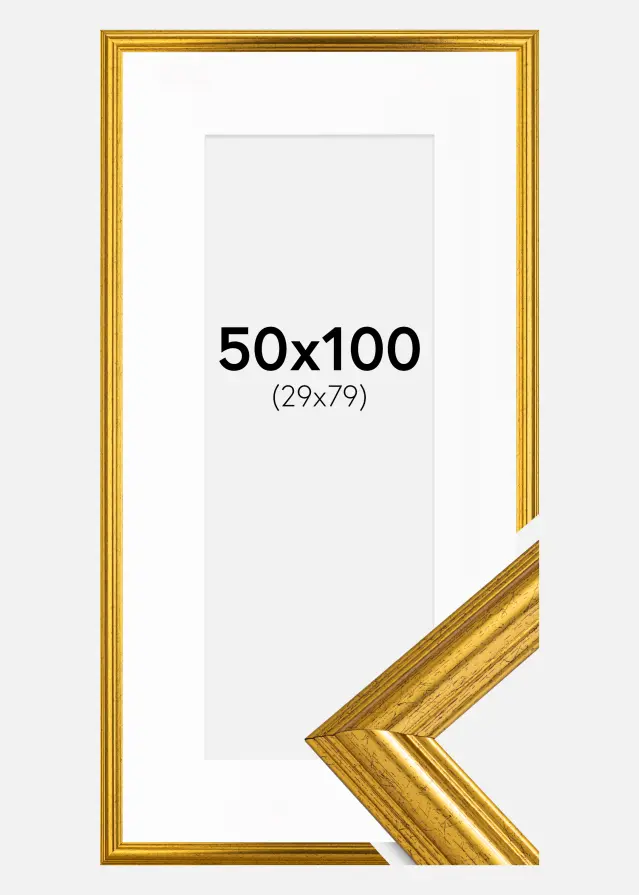 Moldura Västkusten Dourado 50x100 cm - Passe-partout Branco 30x80 cm