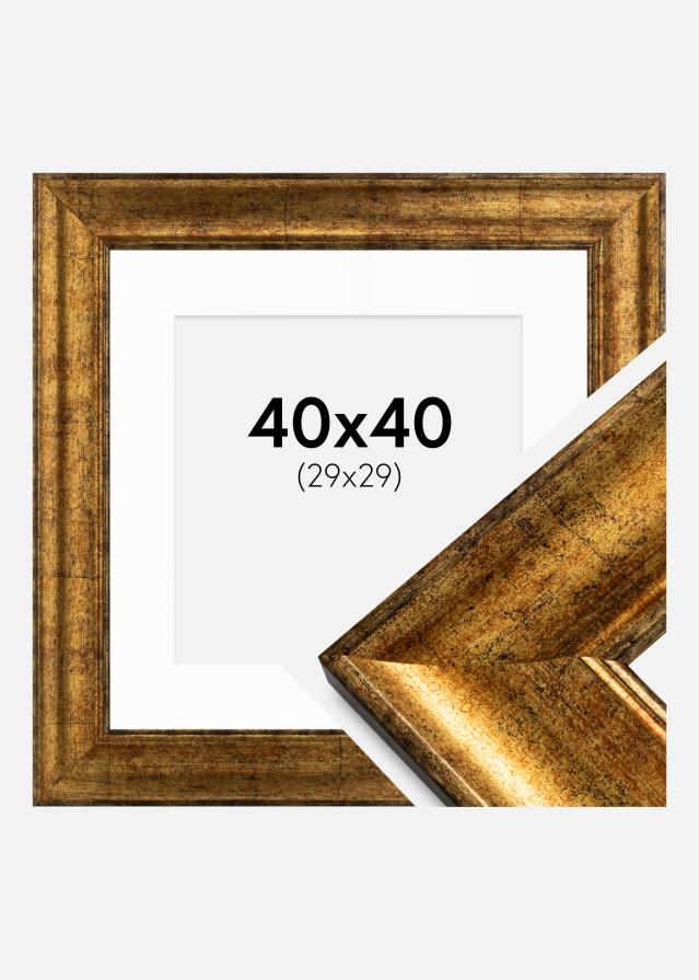 Moldura Saltsjöbaden Dourado 40x40 cm - Passe-partout Branco 30x30 cm