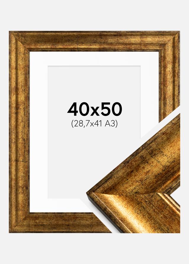 Moldura Saltsjöbaden Dourado 40x50 cm - Passe-partout Branco 29,7x42 cm (A3)