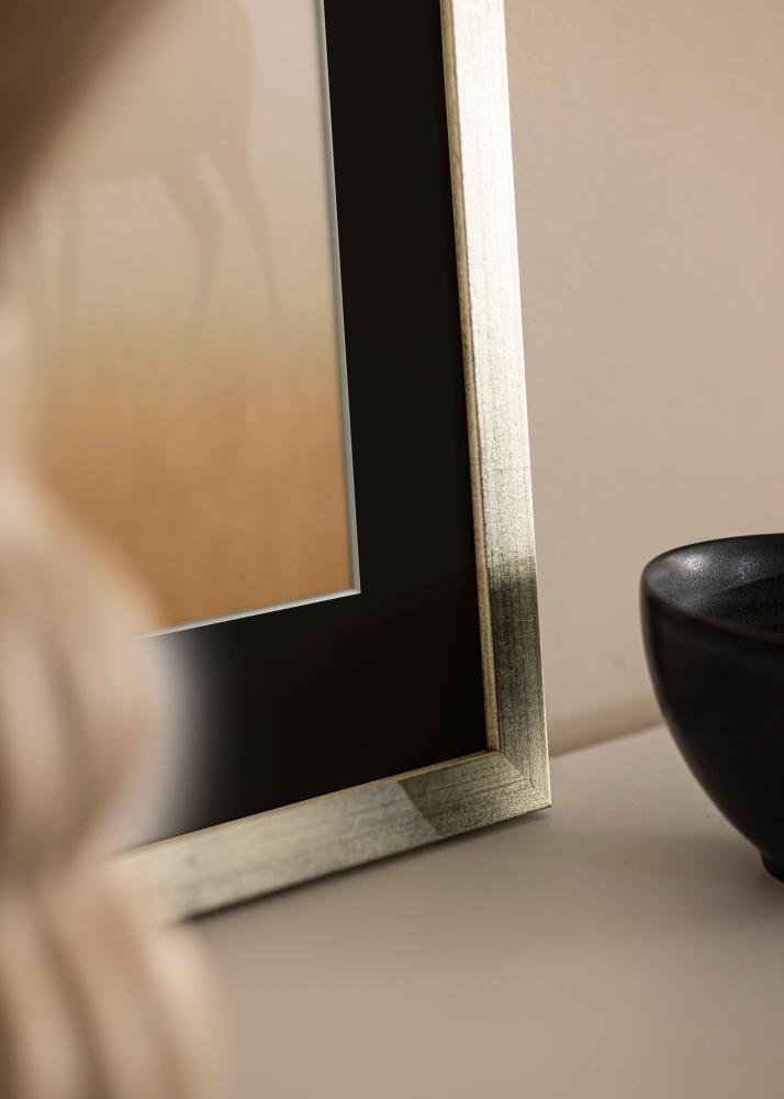 Moldura Stilren Prateado 50x60 cm - Passe-partout Preto 35x45 cm