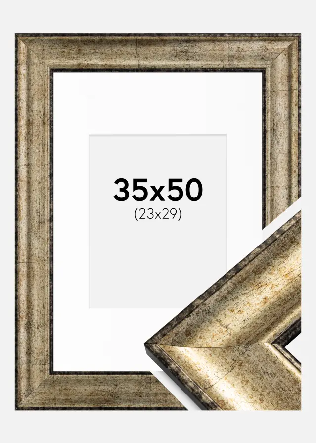 Moldura Saltsjöbaden Ouro antigo 35x50 cm - Passe-partout Branco 24x30 cm