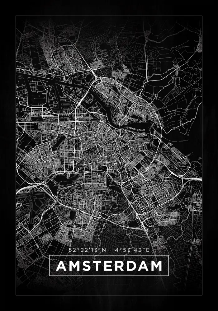 Mapa - Amsterdam - Preto Póster