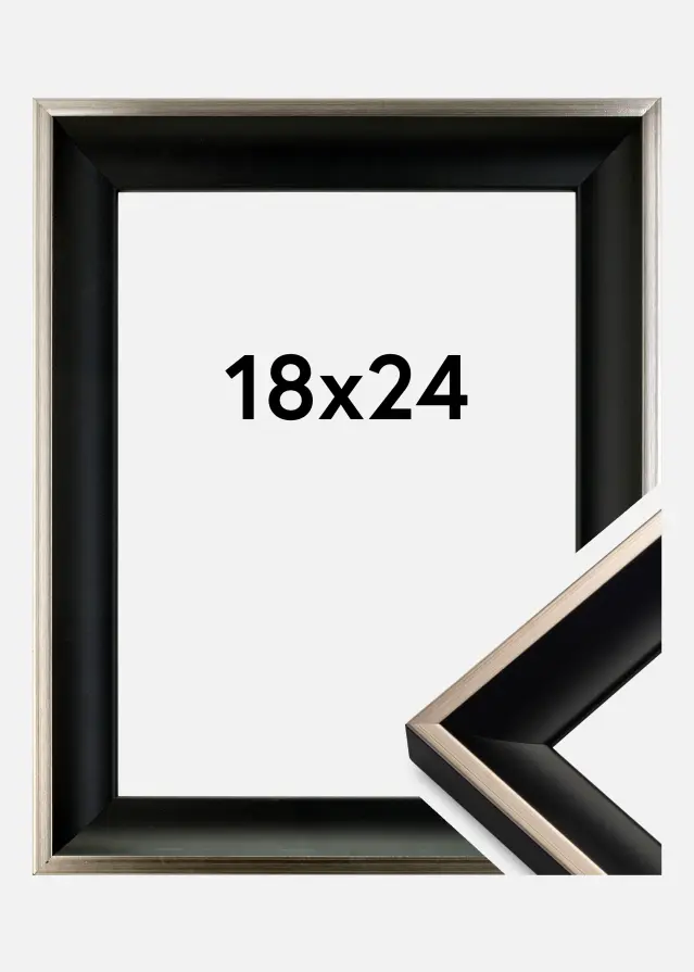 Moldura Öjaren Preto-Prateado 18x24 cm