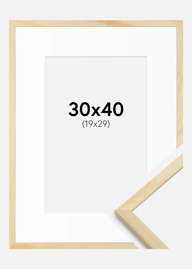 Moldura Galant Pinho 30x40 cm - Passe-partout Branco 20x30 cm