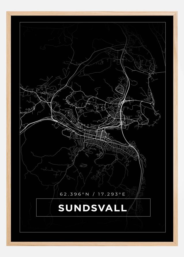 Mapa - Sundsvall - Cartaz Preto