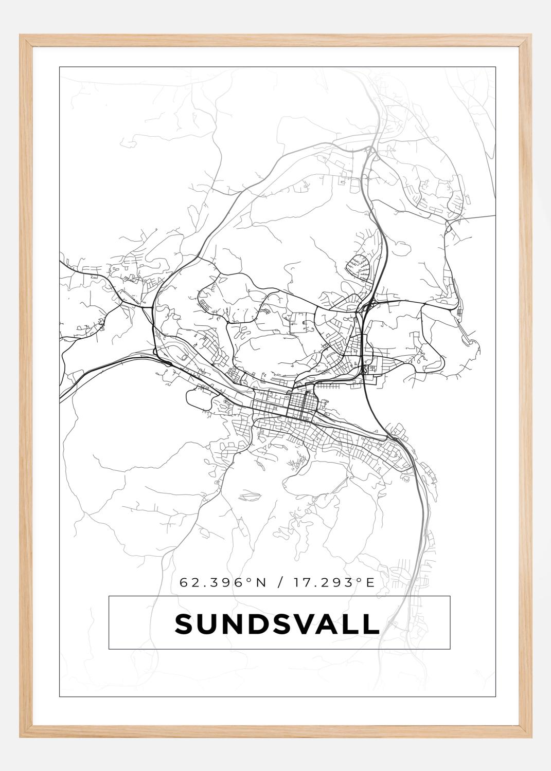 Product Image for Mapa - Sundsvall - Cartaz Branco (50x70 cm)
