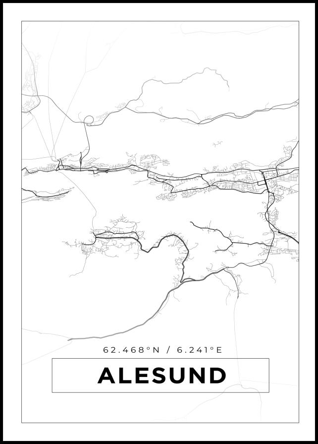 Mapa - Alesund - Cartaz Branco