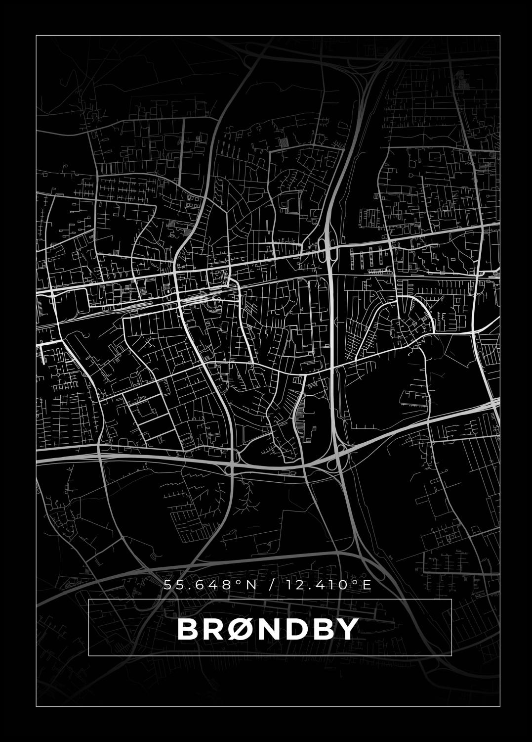 Product Image for Mapa - Brøndby - Cartaz Preto (21x29.7 cm (A4))